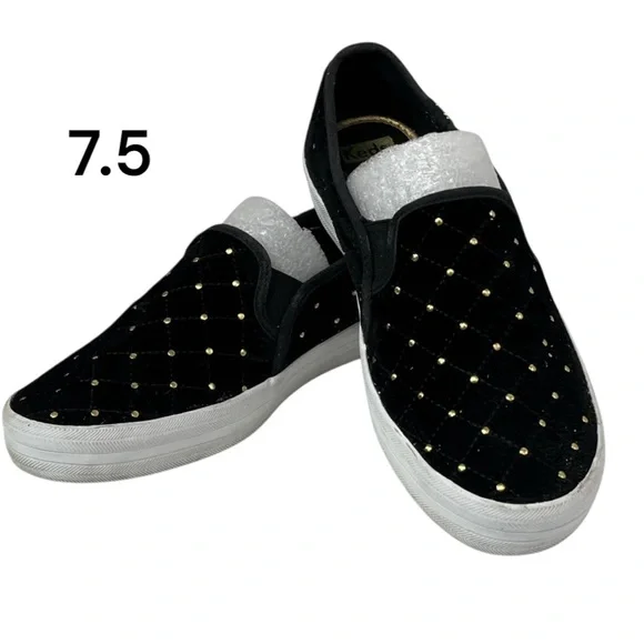 KEDS KATE SPADE New York Black Sneakers Double Decker Quilted Velvet SZ 7.5 - Picture 2 of 16